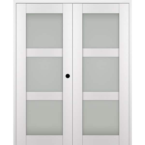 Belldinni Paola 48 in. x 80 in. Left-Hand Active 3-Lite Frosted Glass Bianco Noble Wood Composite Double Prehung French Door