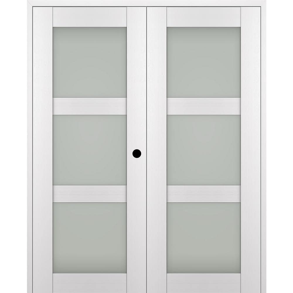 Paola 56 in. x 96 in. Left Hand Active 3-Lite Frosted Glass Bianco Noble Wood Composite Double Prehung French Door price history on PriceWatchPro