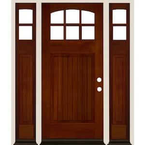 64 in. x 80 in. V-Groove Arched 6-Lite English Chestnut Stain Left Hand Douglas Fir Prehung Front Door Double Sidelite