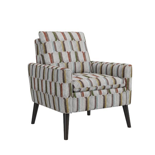 Handy Living Allyson Brown, Pastel Green and Blue Stripe Fabric Mid Century Modern Small Space Accent Armchair
