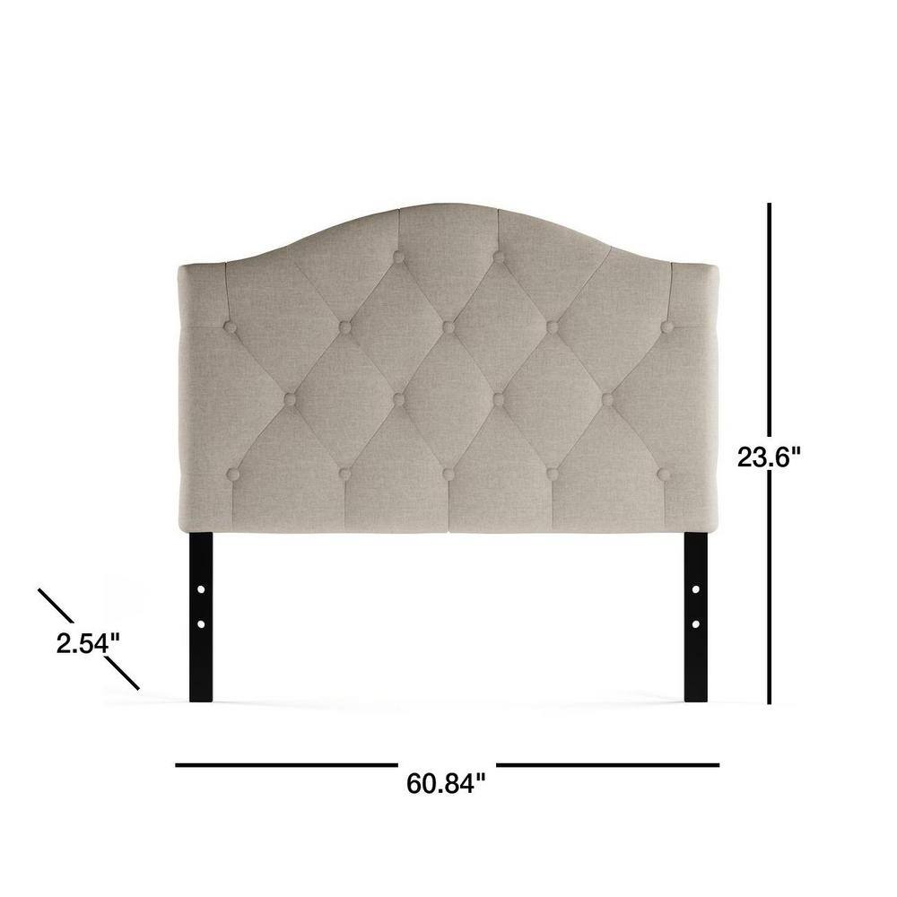 Elegant Beige Leather Tufted Queen Headboard with Adjustable Height