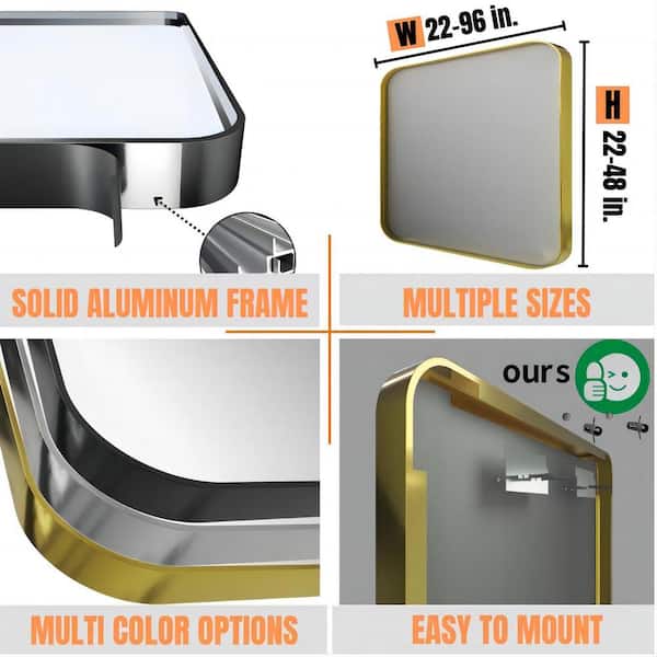 55 in. W x 30 in. H Rectangular Aluminum Framed Wall Bathroom Vanity Mirror in Gold