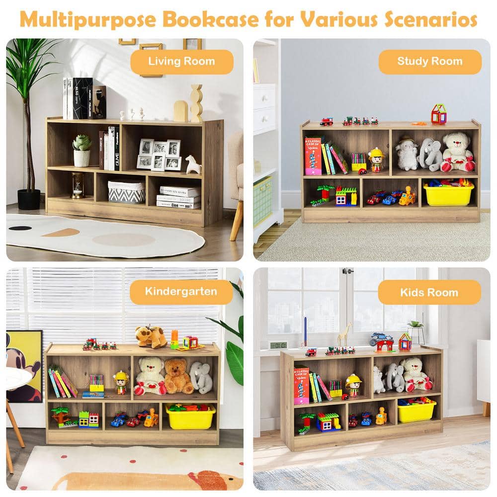 24 in. Brown Wooden 5 Shelf Children Storage Cabinet Bookcase Toy Storage Kids Rooms Classroom - thumbnail 8