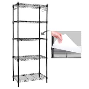 Black 5-Tier Carbon Steel Wire Garage Storage Shelving Unit with 8 Hooks (23.6 in. W x 59 in. H x 14 in. D)