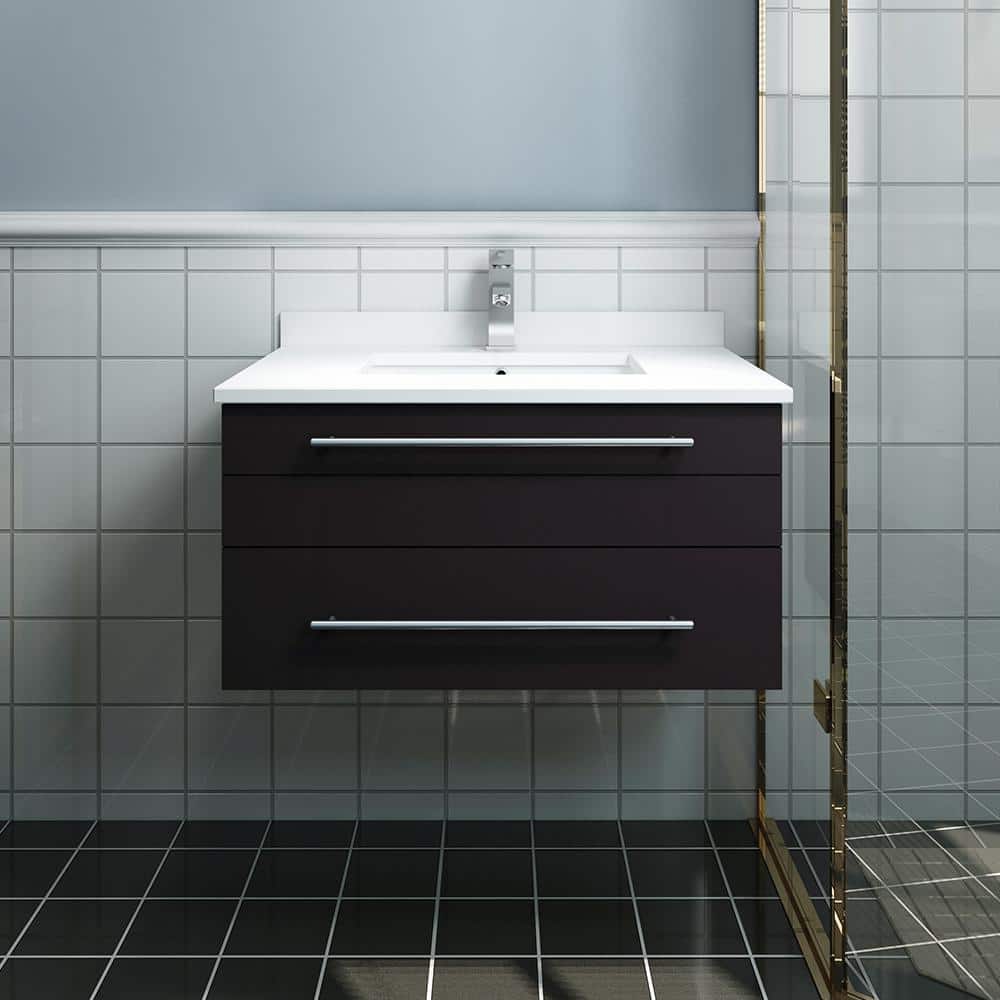 Espresso 30" Wall-Mounted Vanity with Quartz Top and Ceramic Sink