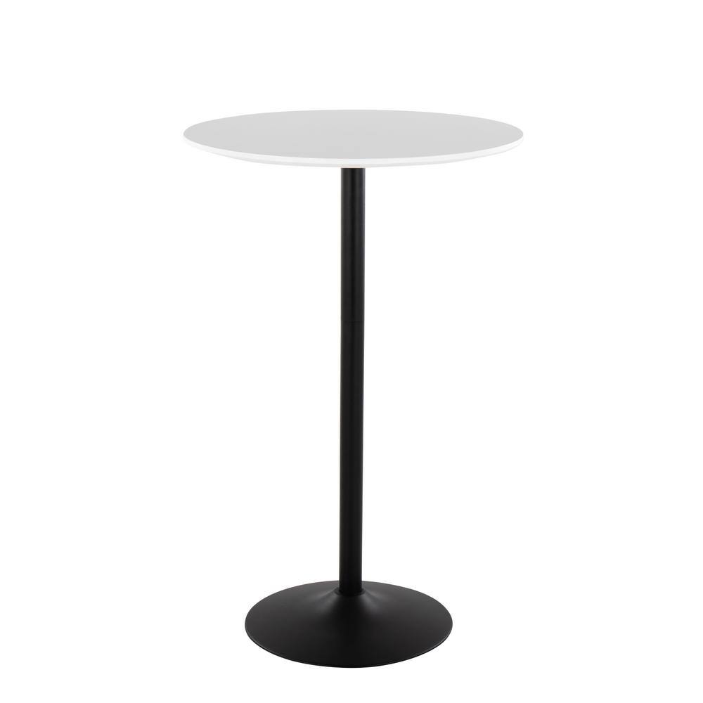 Adjustable Round White Wood and Black Metal Bar Table