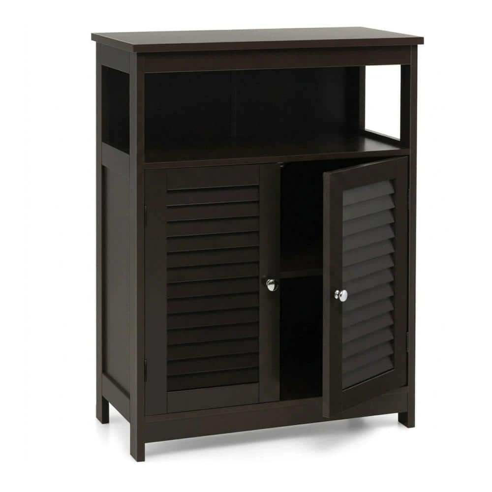 Freestanding Bathroom Storage Cabinet with Double Shutter Doors Adjustable Shelf and Anti-Tipping Device