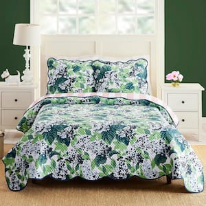 Sag Harbor Summer Green Cotton 3-Piece Full/Queen Quilt Set