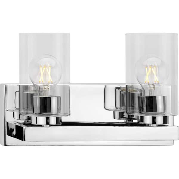 Progress Lighting Goodwin Collection 12.87 in. 2-Light Polished Chrome Modern Vanity Light with Clear Glass for Bathroom