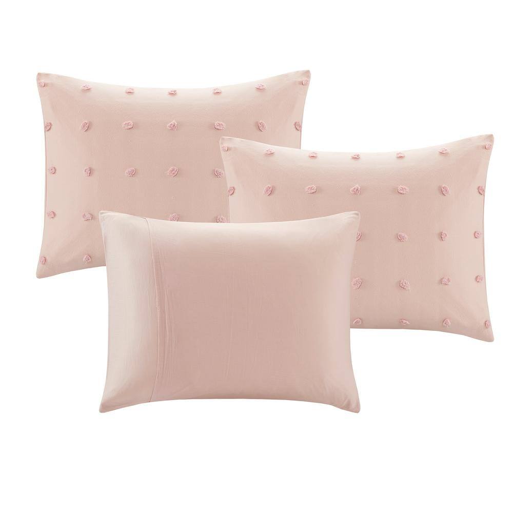 Chic Pink Cotton Daybed Coverlet Set with Chenille Dots