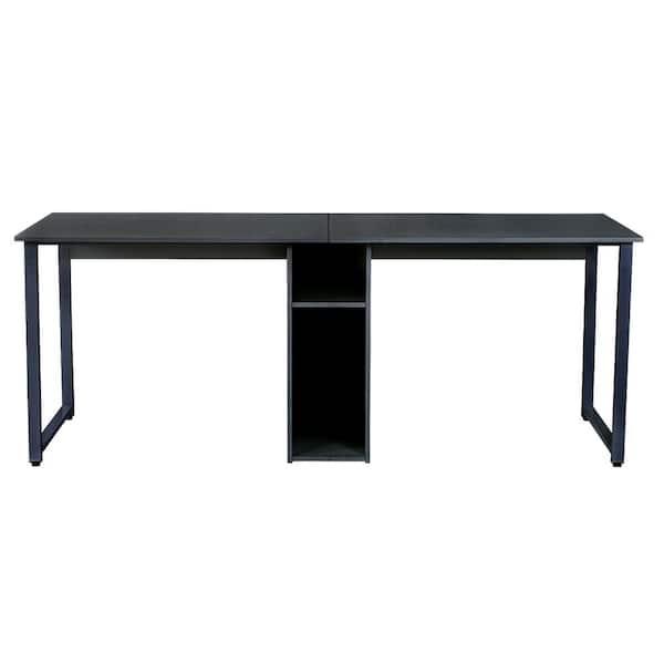 Spaco 78.7 in. 2-Person Desk Black Wood 2-Person Writing Desk with Storage