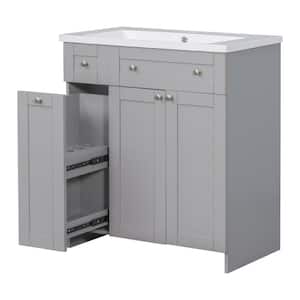 30 in. W x 18 in. D x 34.5 in. H Freestanding Bath Vanity in Gray with White Resin Top and with 2-Doors and Single Sink