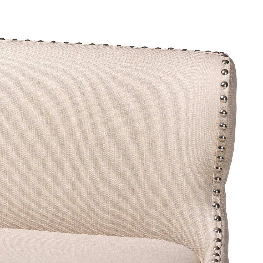 Light Beige Upholstered Walnut Wood Counter Stool