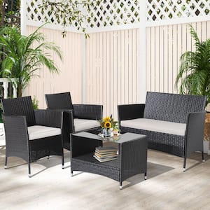 4PCS Outdoor Sofa Set Patio Rattan Wicker Conversation Set w/Coffee Table