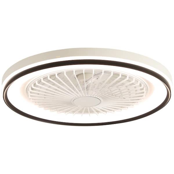 19 in. Indoor White Low Profile Caged Ceiling Fan with Dimmable Integrated LED Light and Remote, Flush Mount