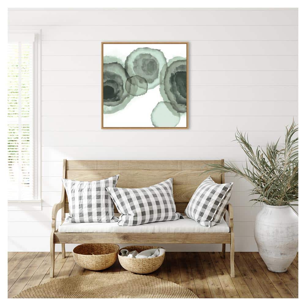 Ink Stains II Mint Abstract Canvas Art with Maple Frame