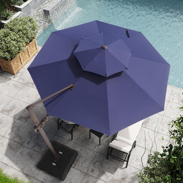 Crestlive Products 11.5 ft. x 11.5 ft. Double Top Cantilever Tilt Patio Umbrella in Navy Blue