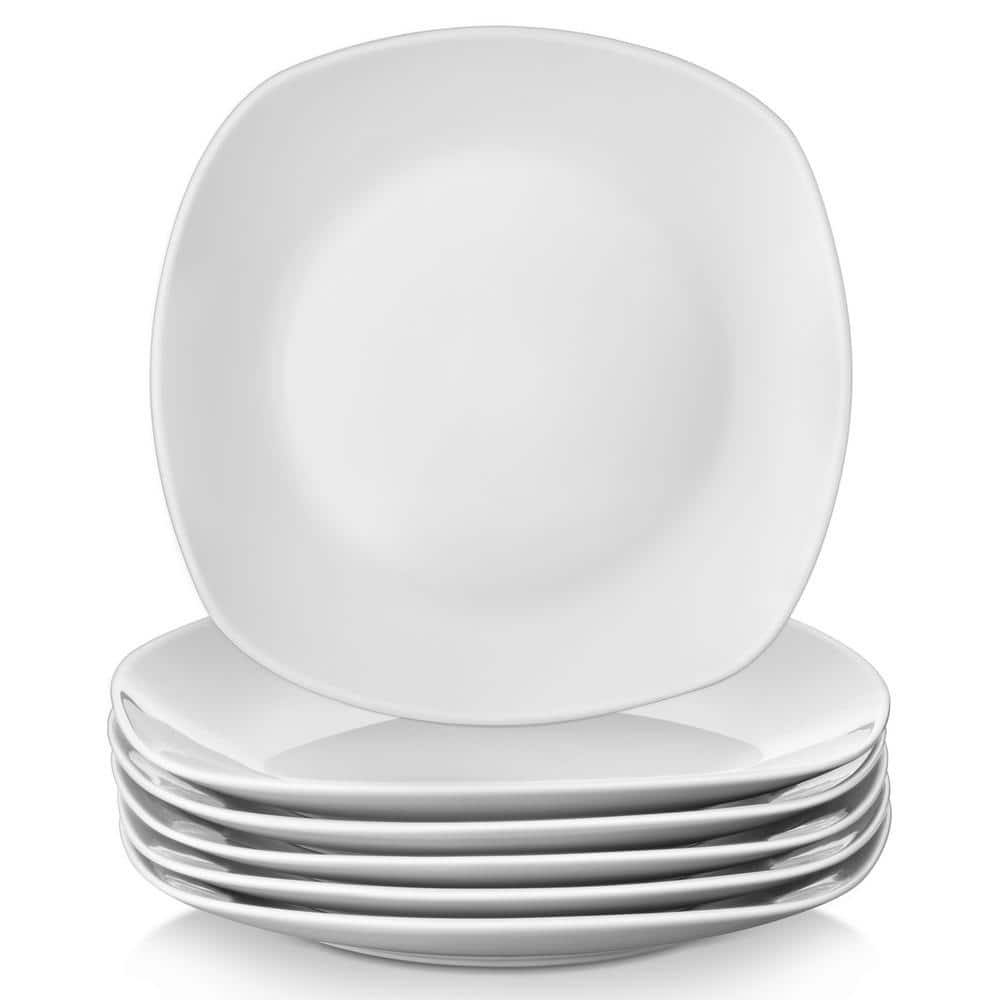 MALACASA Ivory White Dinner Plates, 8.2 Inch Ceramic Dinner  Plates Set of 6, Square Dinner Plate Kitchen Plates Dish Set, Porcelain  Plate, Microwave & Dishwasher Safe, Scratch Resistant, Series Flora