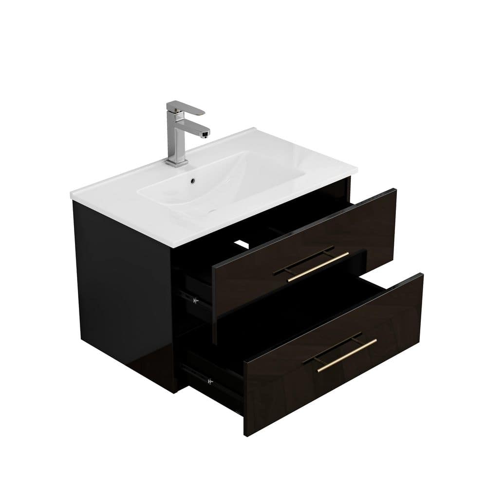 30 in. Single Sink Floating Black Bath Vanity with White Ceramic Top price history on PriceWatchPro