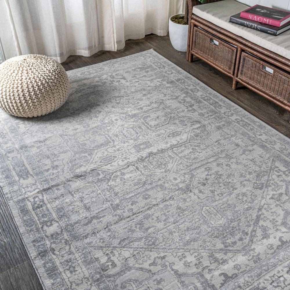 Light Gray/Ivory Synthetic Reversible Rectangular Runner Rug