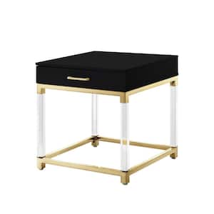 Caspian Black/Gold End Table with High Gloss Finish