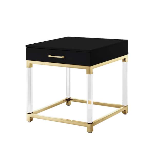 Inspired Home Caspian Black/Gold End Table with High Gloss Finish
