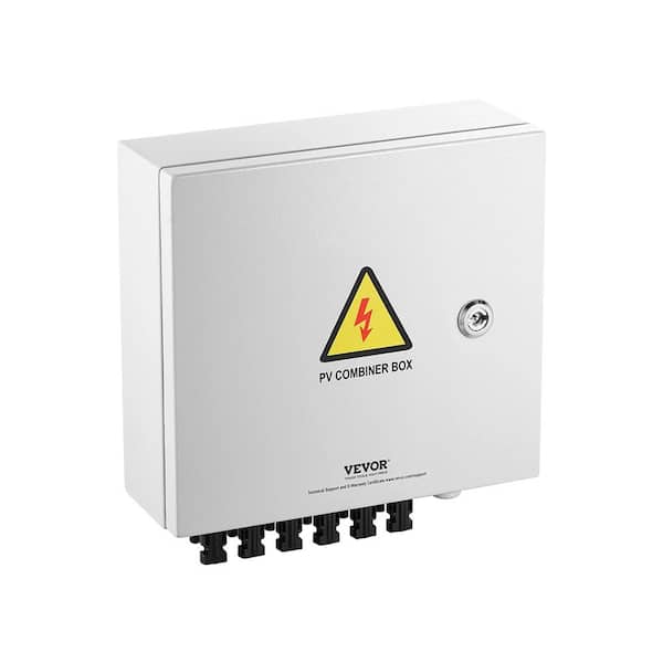 6 String 15 Amp Solar PV Combiner Box Steel Case wih IP65 Weather Protection for Solar Panel System, Light Gray