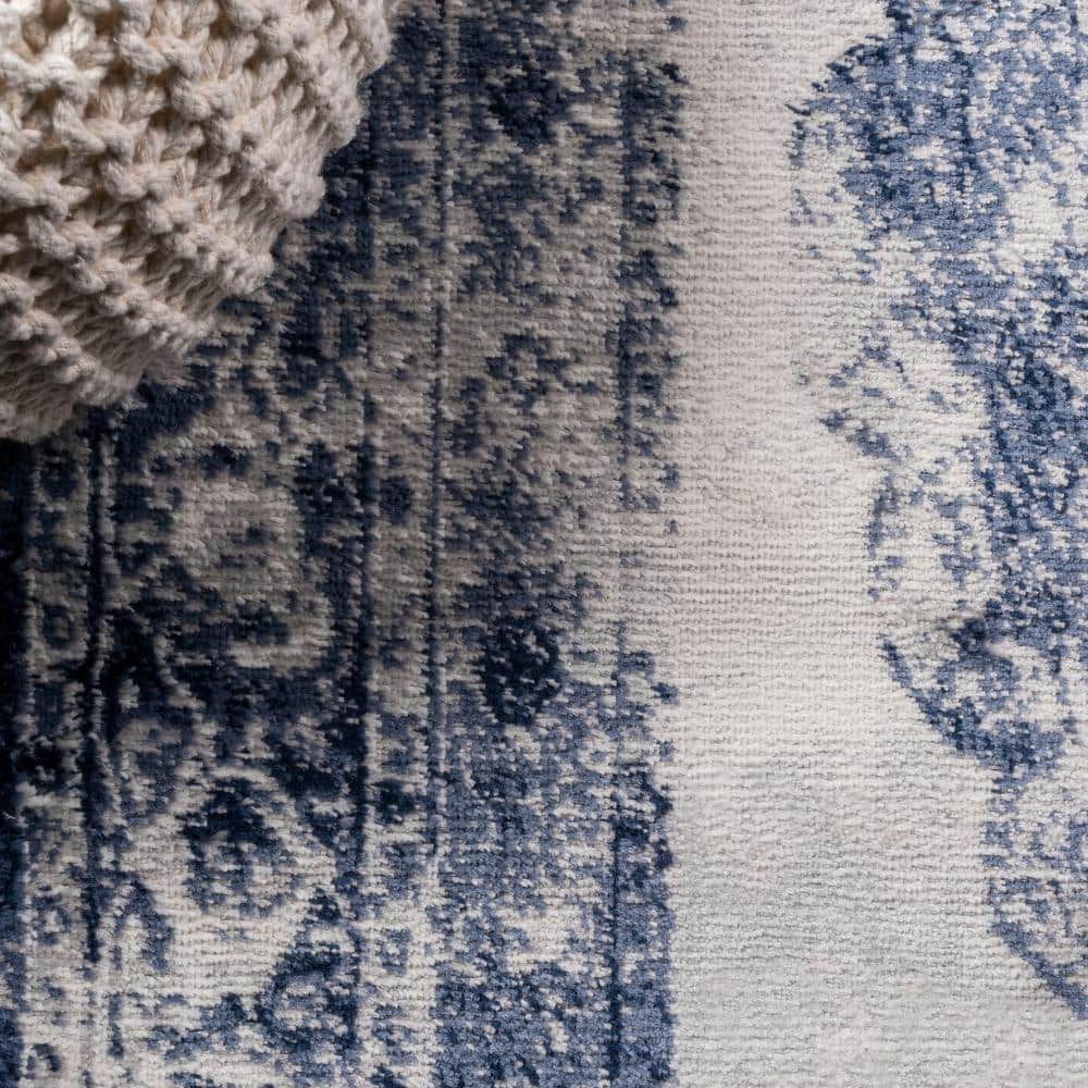 Handmade Rectangular Dark Blue/Ivory Synthetic Area Rug