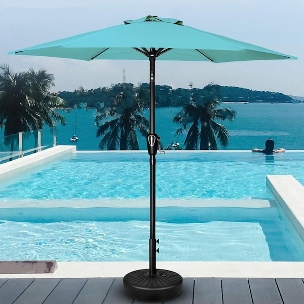 Coporesell 7.5 ft. Stainless Steel Patio Umbrella in Turquoise with Push Button Tilt and Crank