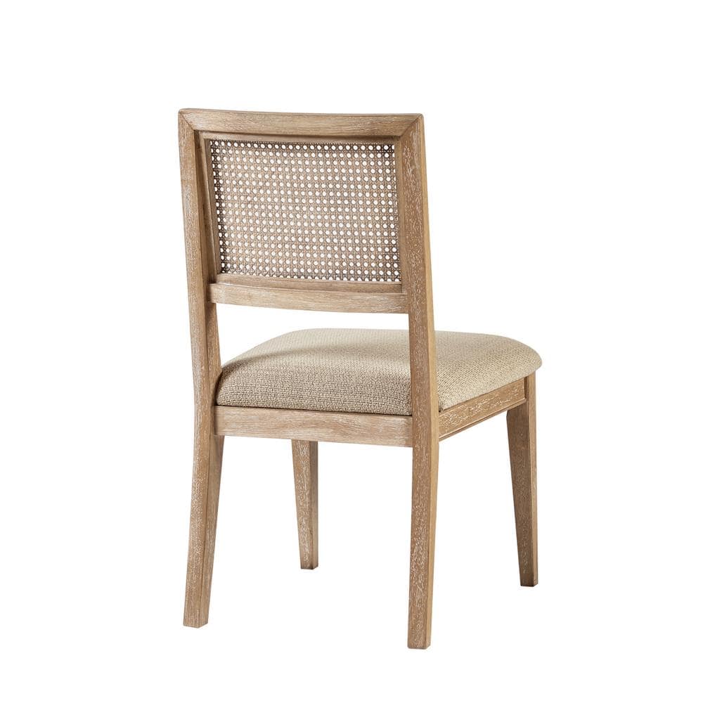 Mid-Century Cane-Backed Brown Wood Upholstered Side Chair