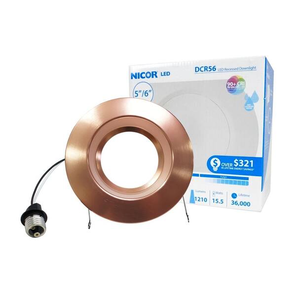 NICOR 5 in. and 6 in. Downlight Aged Copper 1200-Lumen Integrated LED Recessed Trim Retrofit Light