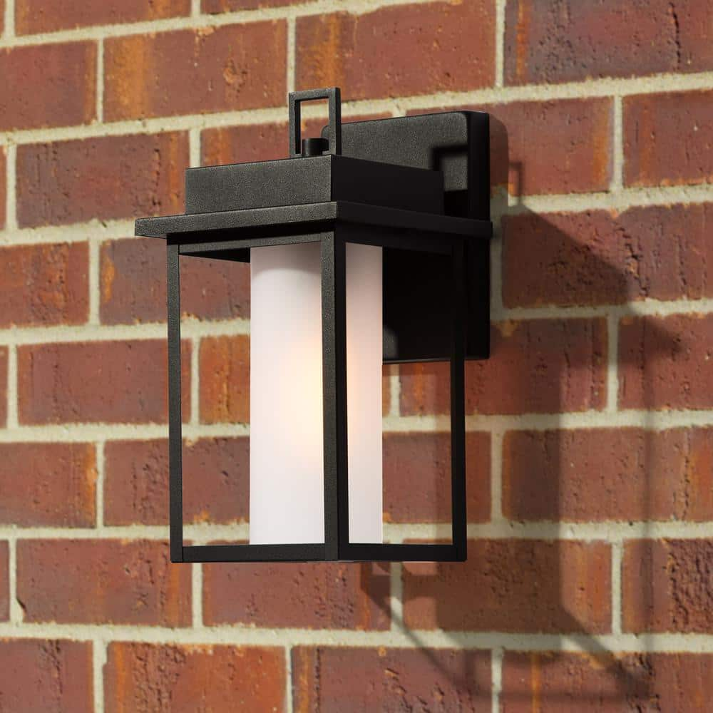 Uolfin 1-Light 12-in Matte Black Lantern with Seeded Cylinder Glass Outdoor  Wall Light in the Outdoor Wall Lights department at