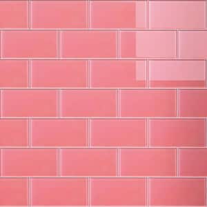 Crystile Pink 6 in. x 3 in. Subway Glossy Glass Mosaic Tile Sample