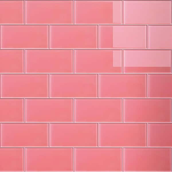 Crystile Pink 6 in. x 3 in. Subway Glossy Glass Mosaic Tile Sample