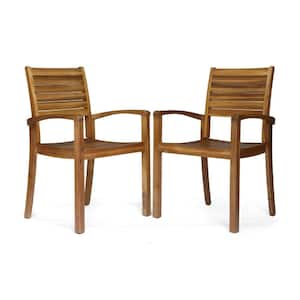 Teak Acacia Wood Outdoor Dining Chair, Patio Lounge Chairs Armchairs for Garden Backyard Set of 2