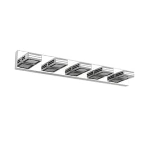 32.2 in. 5-Light Chrome Integrated LED Vanity Light Bar with Rotating Lamp Body