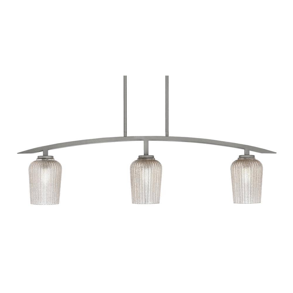Siena 41 in. 3-Light Graphite Chandelier with 5 in. Silver Textured Glass S