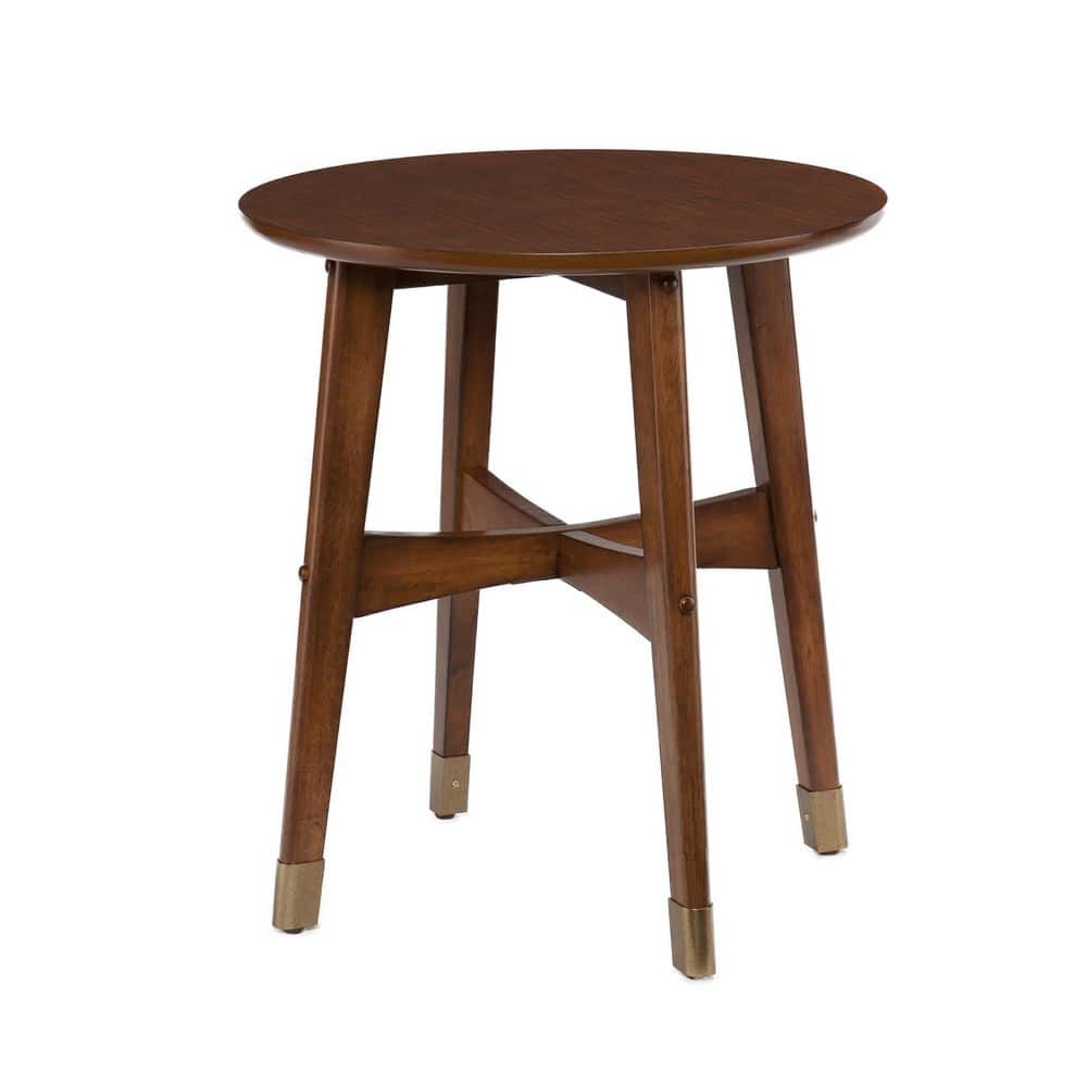 SEI FURNITURE Rhoda 20 in. Brown Round Wood End Table with MetalCapped