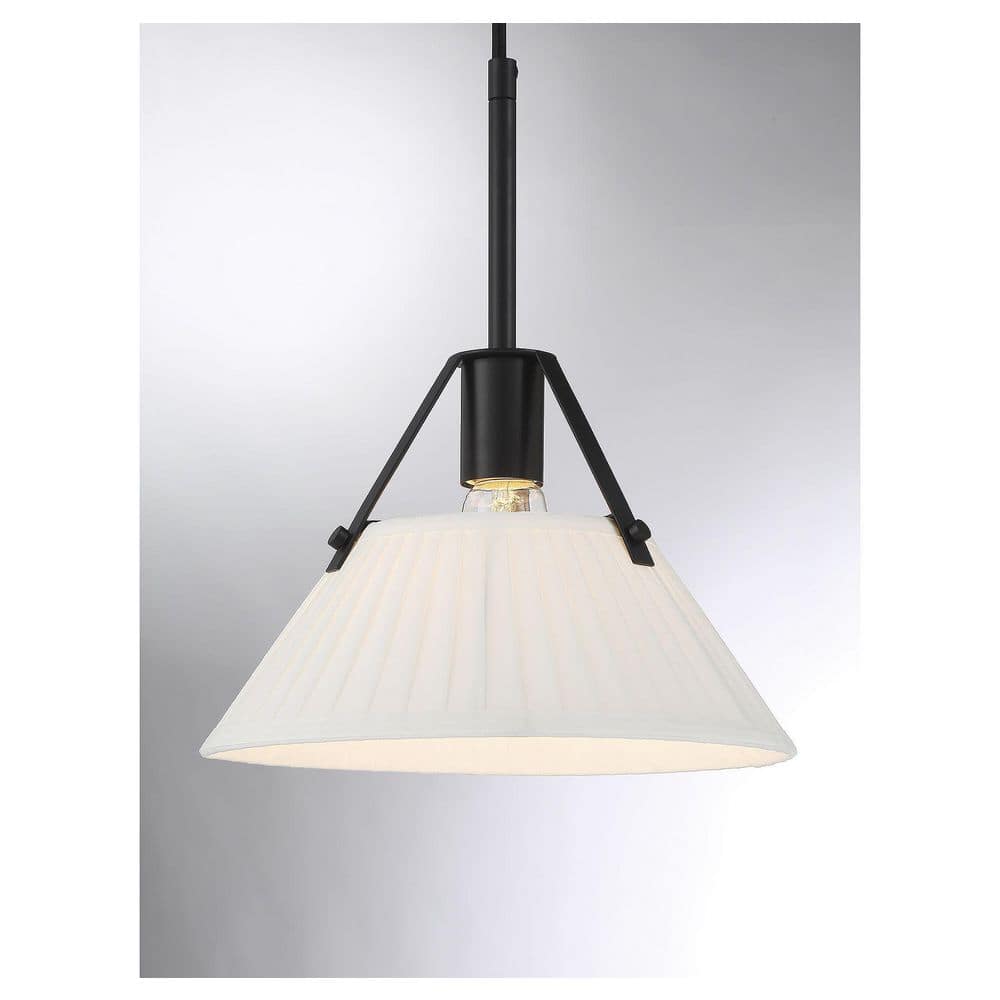 Meridian 29" Matte Black 2-Light Linear Chandelier with Pleated White Shades