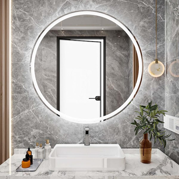 Unbranded 20 in. W x 20 in. H LED round Frameless Wall mounted Bathroom Vanity Mirror with adjustable 3-color in Silver