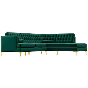 Clarissa 102 in. W Square Arm 2-piece L-Shaped Velvet Modern Right Facing Corner Sectional Sofa in Green (Seats 4)