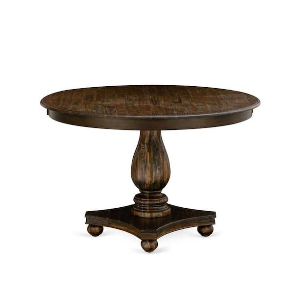 East West Furniture 7-Piece Distressed Jacobean Finish Solid Wood Top Dining Table with 6 Chairs with Lattice Back