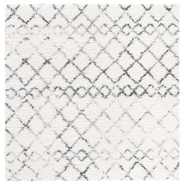 Fontana Shag 3 ft. x 3 ft. Ivory/Gray Distressed Geometric Square Area Rug