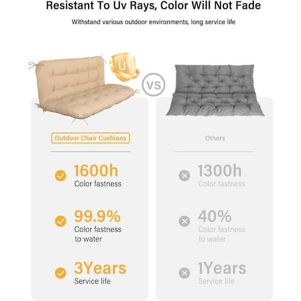 UV-Resistant 48 x 40 in. Light Brown Outdoor Porch Swing Cushion - 2-in-1 Detachable and Waterproof with Backrest