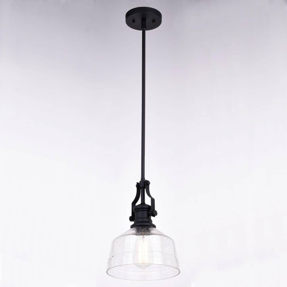 Beloit Matte Black Mini Pendant with Clear Seeded Glass