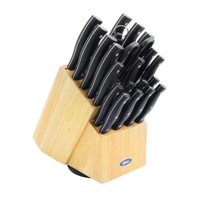 Winstead 22- Piece Stainless Steel Knife Set with Black Handles and Swivel Wood Block
