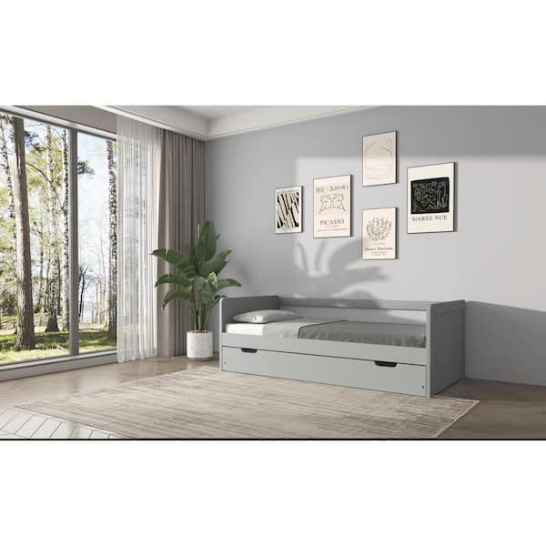 Dwell Home Inc Natalie Grey Twin Solid Wood Daybed Twin Trundle
