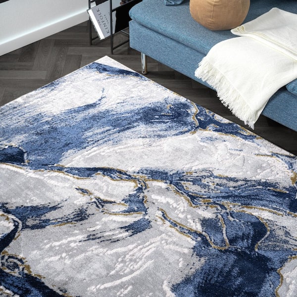 Regal Grey Blue 7 ft. 9 in. x 10 ft. 2 in. Abstract Polypropylene Area Rug