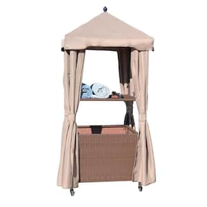 Outdoor Furniture Patio Wicker Rolling Elegant Resort Style Towel Valet with Zipper Cover Brown