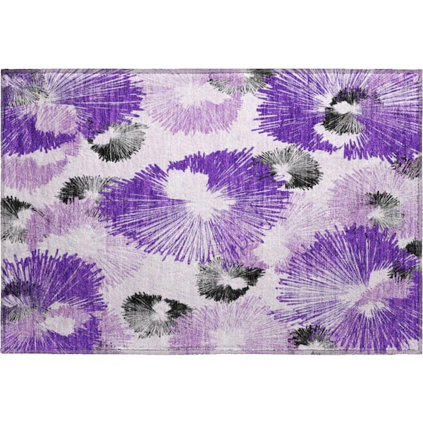 Mayfield Premium Machine Washable Abstract AMF2132 Purple 2 ft. x 3 ft. Accent Rug